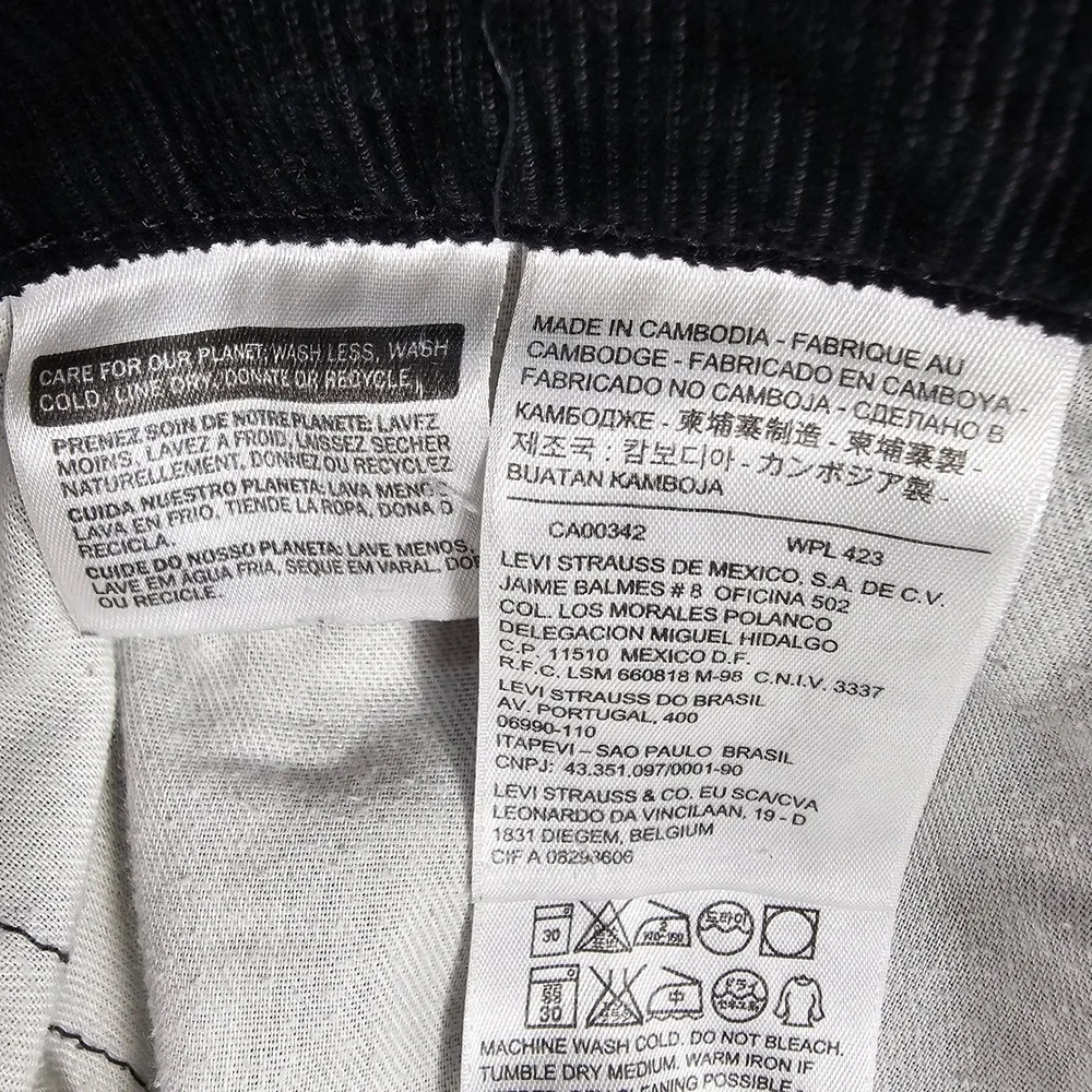 Levis 514 Corduroy Pants Mens 36x32 Black Straight Leg Casual Workwear Ribbed